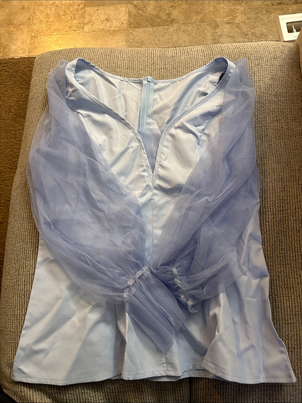 SHEIN Light Blue Mesh Sleeve Peplum Blouse